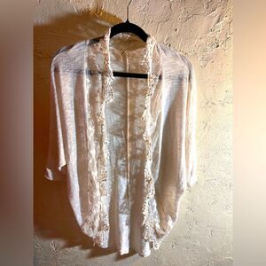 Elegant White/Cream Lace Trim Cardigan